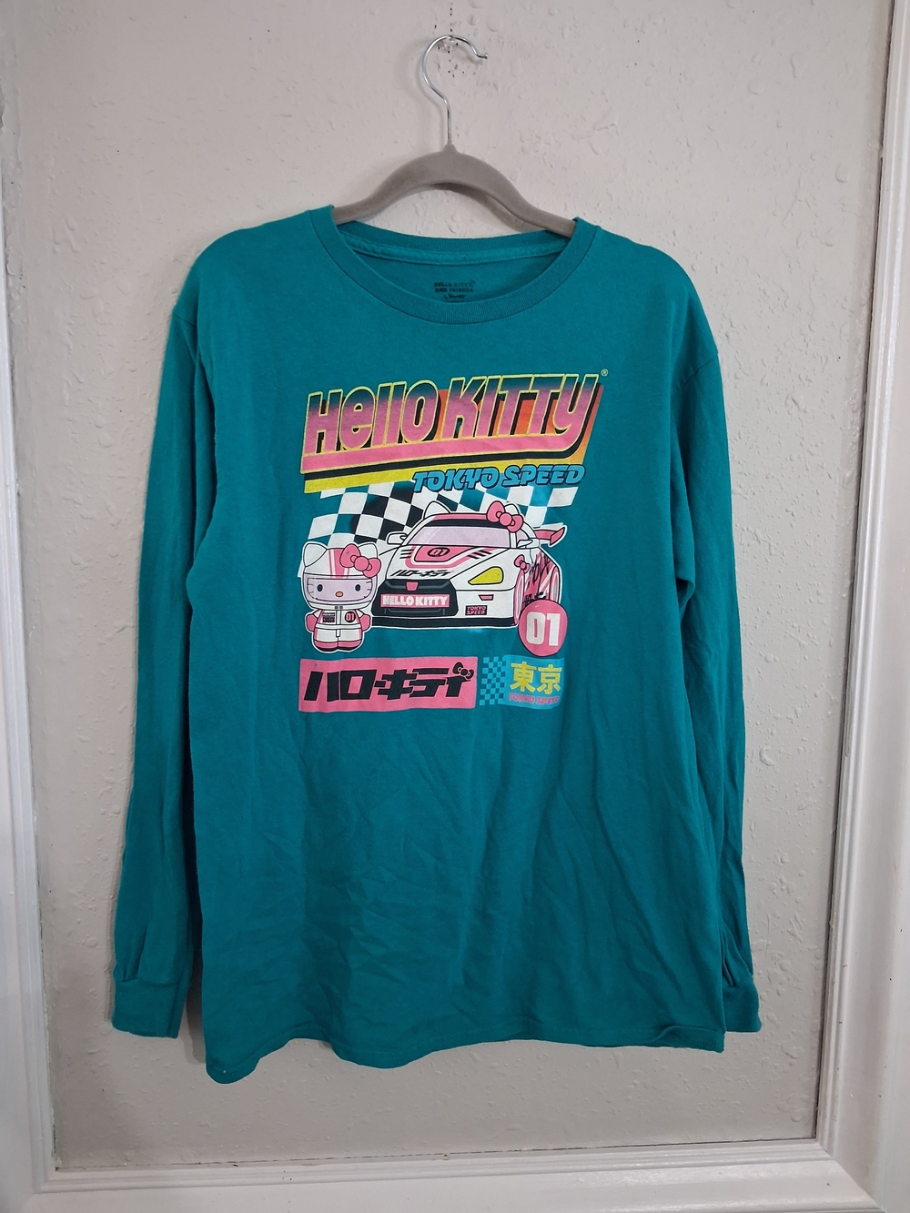 Hello kitty Tokyo speed car race shirt long sleeve teal shirt